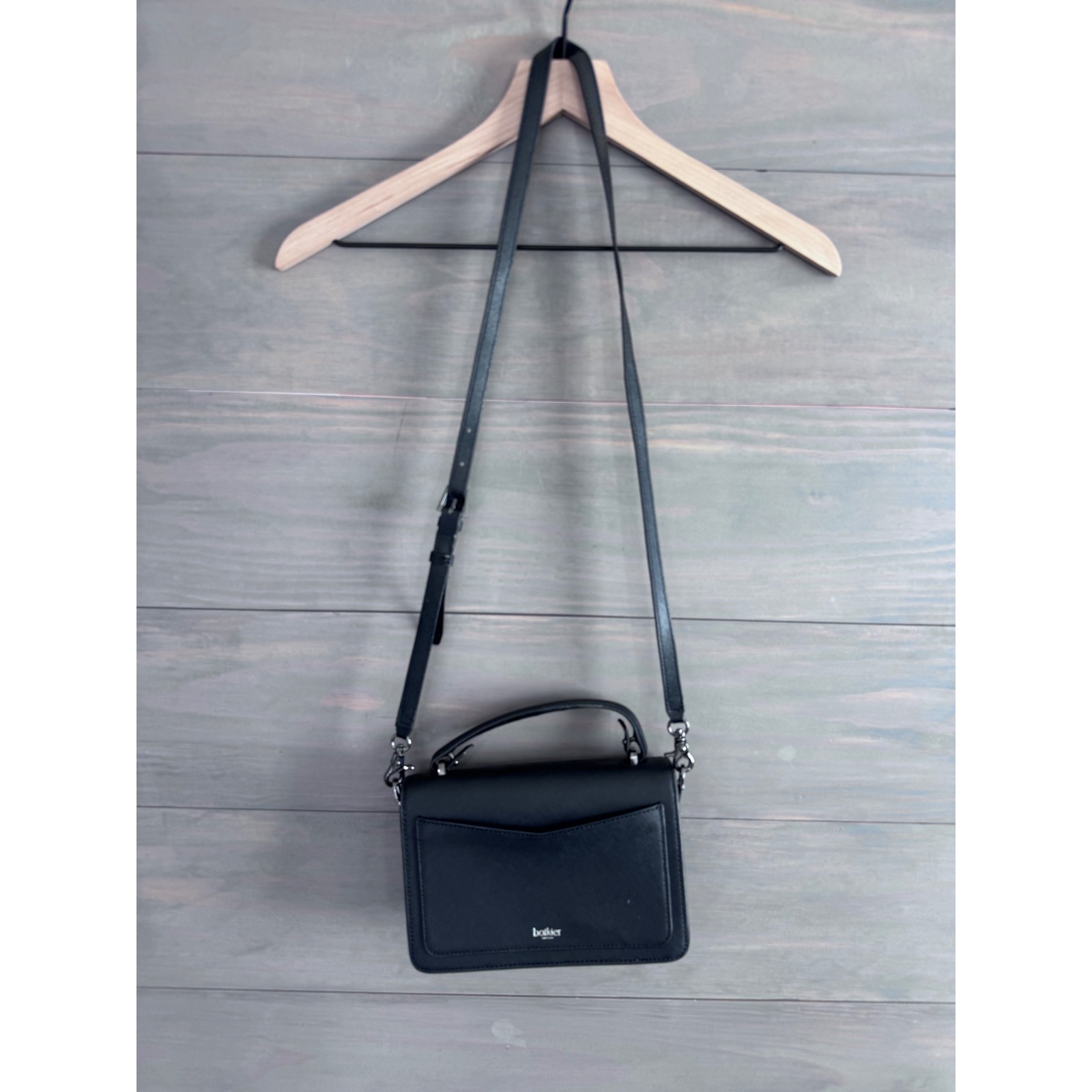 Botkier Cobble Hill Crossbody Bag Black Saffiano Leather Flap Top Handle Purse